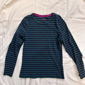 Size 6 Boden long sleeve T-shirt, navy blue with green stripes